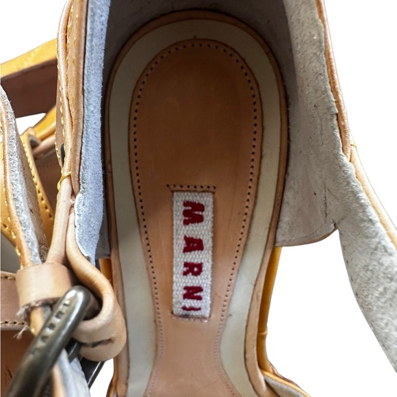 Marni Sandals Ankle Strap Chunky Heel Mustard Yellow Heels Retro Pin Up 36 1/2 - Picture 10 of 13